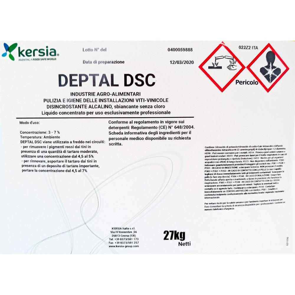 Deptal DSC alkaline no Chlorine detergent 27 Kg
